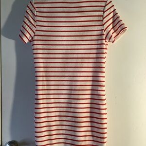 #21 H & M Divided red and white strip, collar, short sleeve dress,